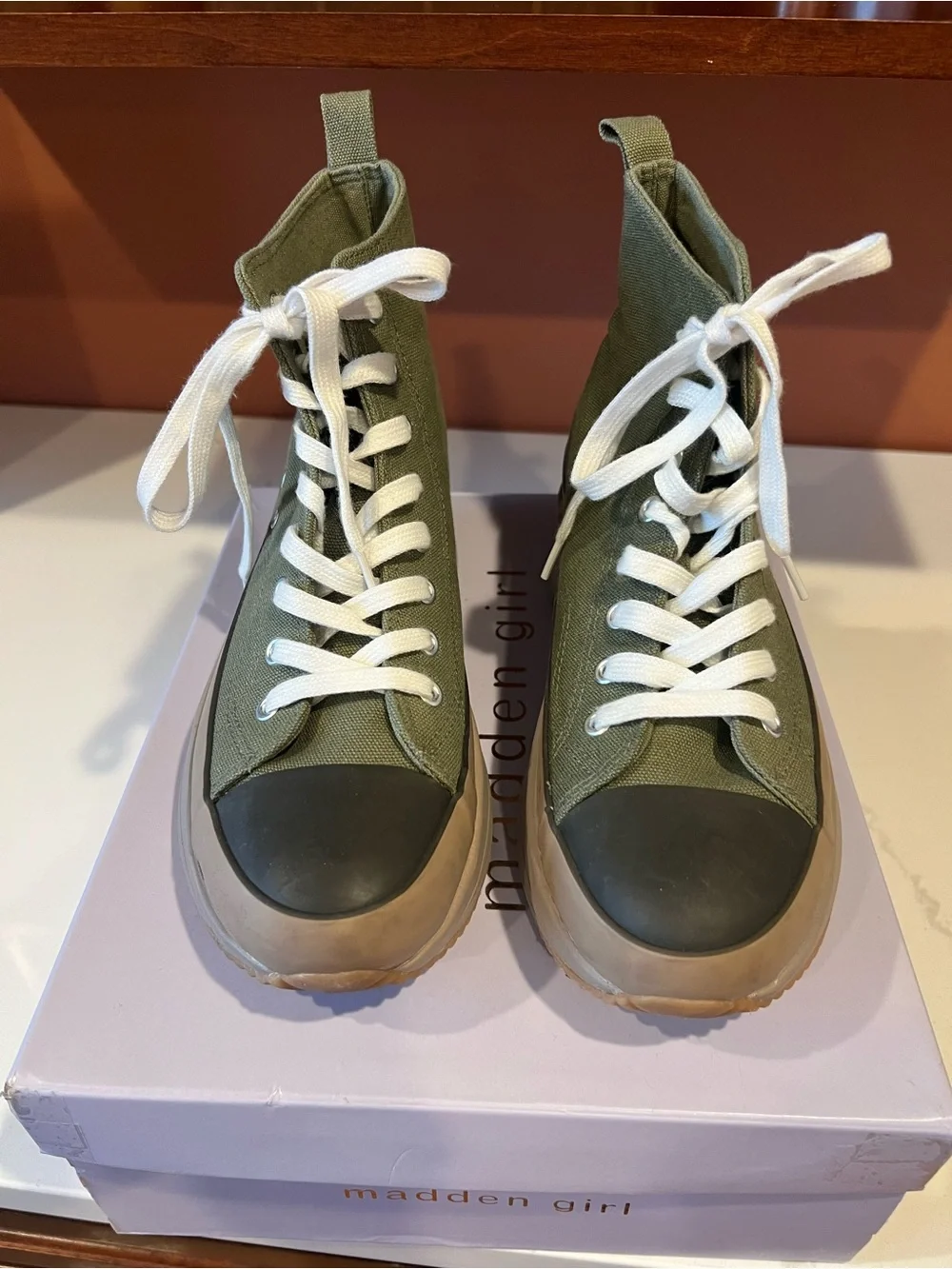 Madden Girl Olive Green High-Top Platform Sneakers